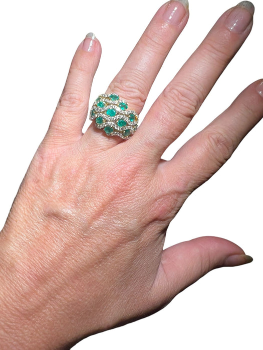 yellow gold ring with emeralds and diamonds