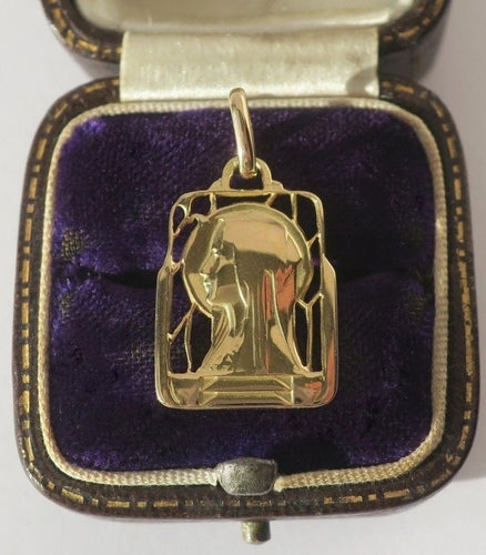 Pendentif Médaille Art Déco or jaune Vierge Marie Vitrail 58 Facettes