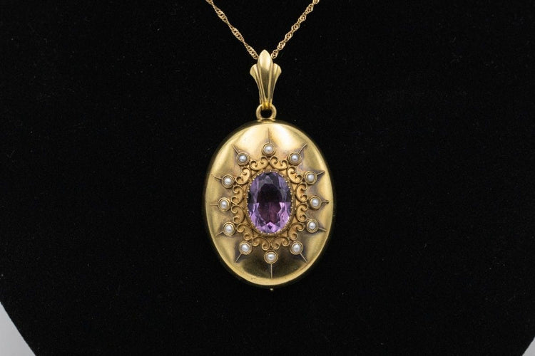 Pendentif Broche-pendentif en or jaune, améthyste, perles fines, fin XIXe siècle 58 Facettes 11245