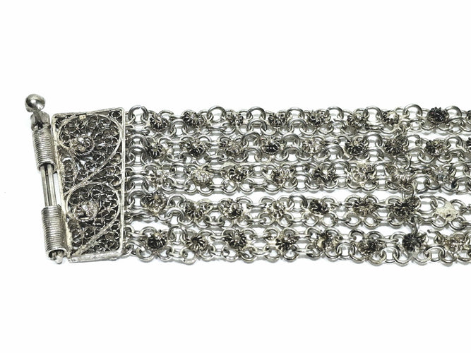 Bracelet Bracelet manchette en argent égyptien à cinq rangs de maillons 58 Facettes