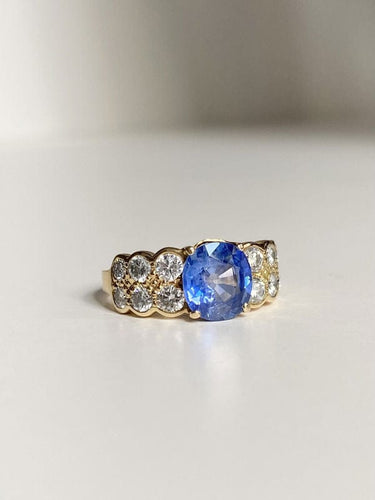 Bague 58 Bague en or jaune 18k sertie d'un saphir de Ceylan non chauffé 58 Facettes