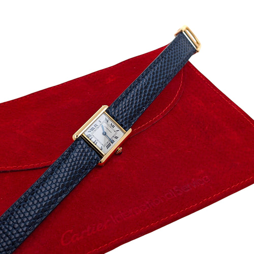 Montre Cartier Tank Louis Cartier Medium MM Classic Railway 18k Gold 866001 Gold Folding Clasp Circa 1985 58 Facettes