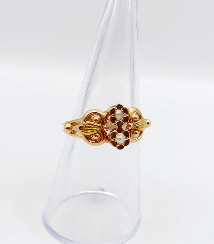 Bague 55 Bague toi et moi art nouveau en or rose 18k et perles 58 Facettes A06499