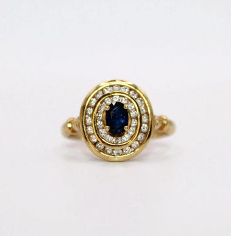 Bague 57 Bague Pompadour Vintage or jaune saphir diamants 58 Facettes