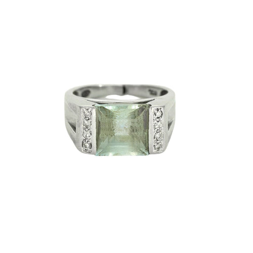 Bague 52.5 Bague or blanc, aigue marine et diamants 58 Facettes GU179