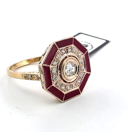 Bague 55 Bague en or jaune 18 carats avec diamant central, diamants d'accompagnement et émail 58 Facettes