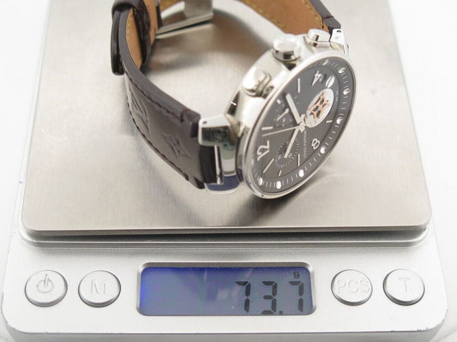 Montre montre LOUIS VUITTON tambour moon star q8d11 quartz 38 mm chrono en acier 58 Facettes 267088