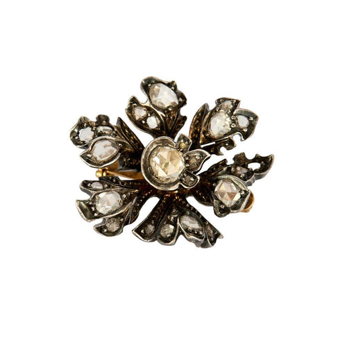 Broche Broche XIXe Eglantine, Or, Argent et Diamants Taille Rose 58 Facettes