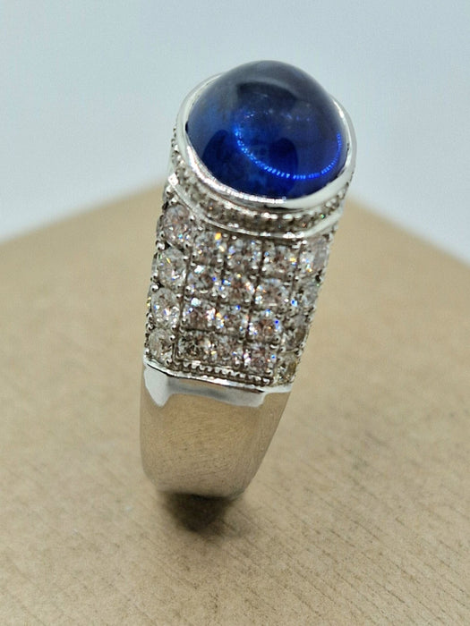 Trombino Style Sapphire Cabochon Ring White Gold and Diamonds