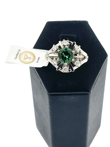 Bague 59.5 Bague en or blanc tourmaline verdelite et diamants 58 Facettes