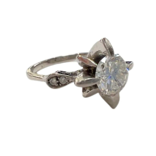 SORTIJA ESTILO RETRO ÉPOCA 1950 DE ORO 18 kts con DIAMANTES - con certificado de autencidad 58 Facettes Q214B