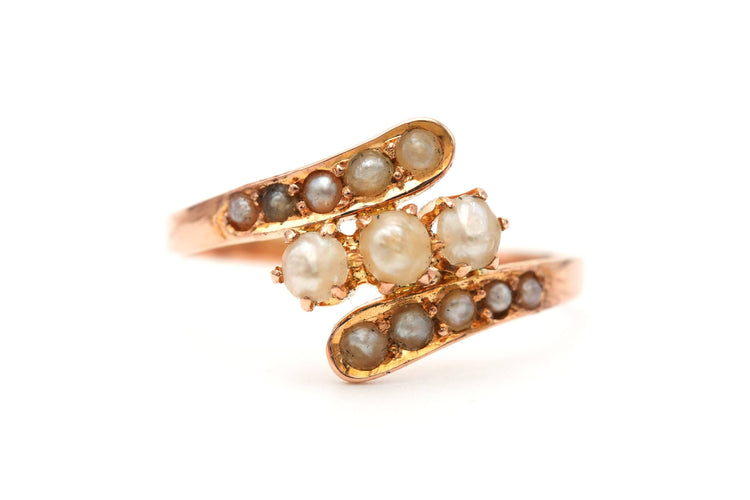 Bague 58 Bague Art Nouveau - Bague en or jaune 18 carats et perles 58 Facettes 23297