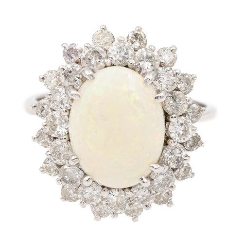 Bague 56 Bague Marguerite Or blanc Opale, Diamant 58 Facettes 2308980CN