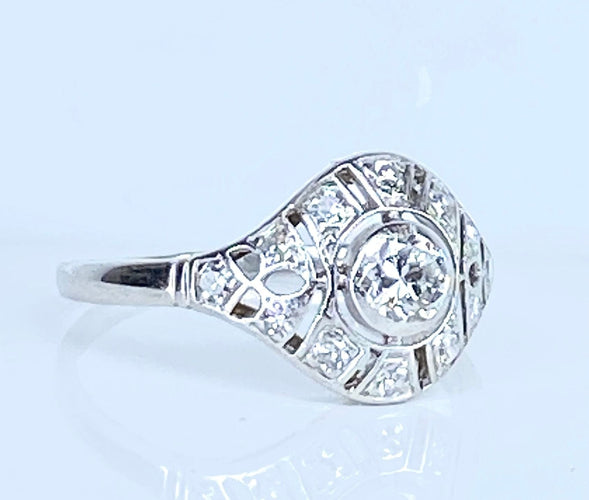 Bague 53 Bague or blanc diamants vers 1900 58 Facettes AB650