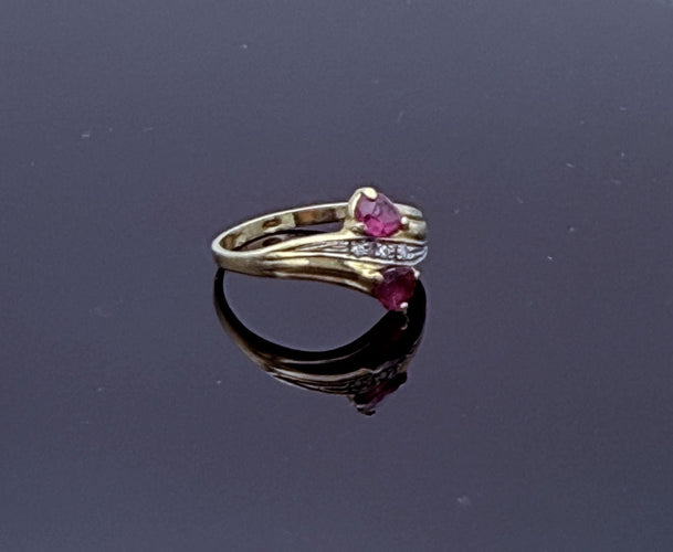 Bague 52.5 Bague Toi & Moi or jaune, rubis taille poire 58 Facettes