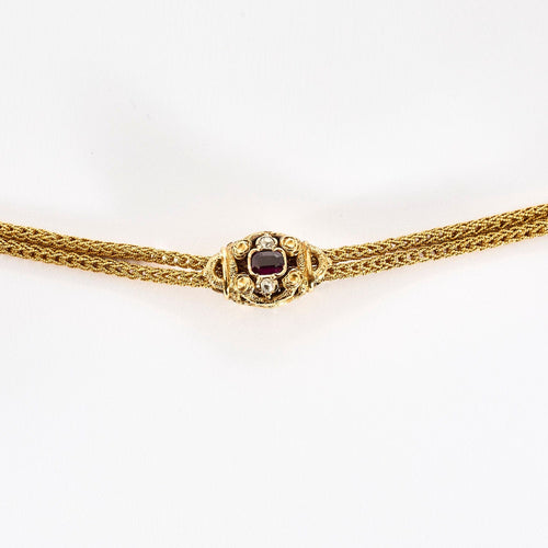 Collier Chaîne giletière or jaune et grenat 58 Facettes LF22