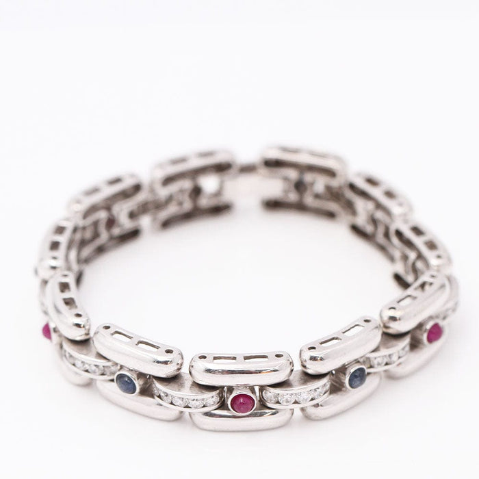Bracelet bracelet en or blanc avec rubis, saphirs et zircons 58 Facettes E359465