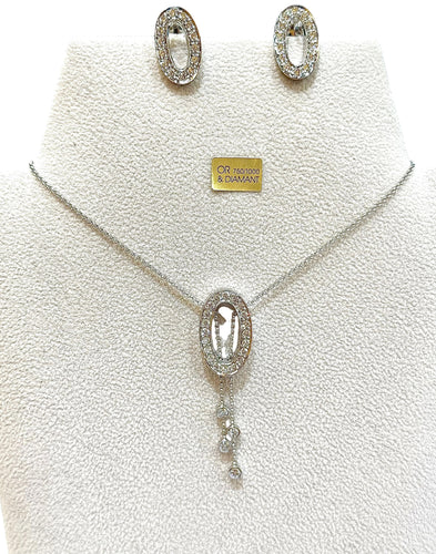 Boucles d'oreilles Parure collier et boucles d’oreilles or blanc et diamants 58 Facettes