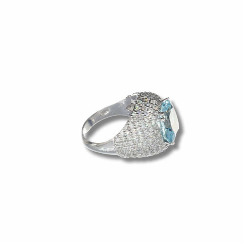 Bague Bague en or blanc avec aigue-marine et diamants certifiés 58 Facettes