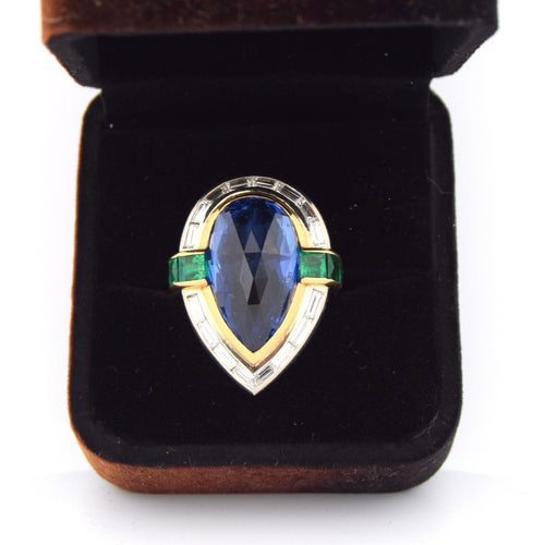 Bague 53 Bague vintage en or jaune 18 carats et saphirs, émeraudes, diamants 58 Facettes AN511