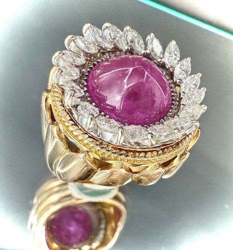 Bague 54.5 Bague or jaune et or blanc, rubis, diamants 58 Facettes