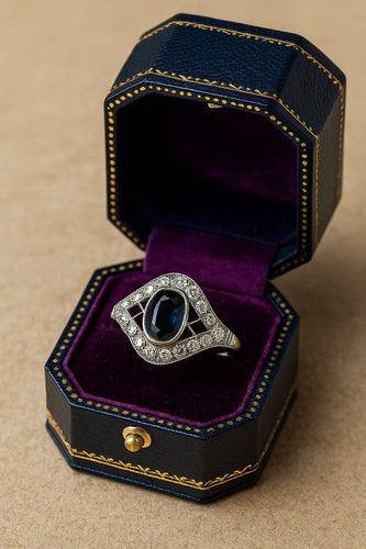 Bague 58 Bague en platine avec un saphir et des diamants 58 Facettes 50297