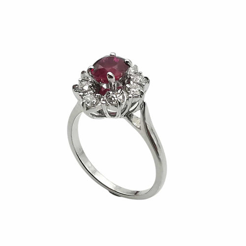 Bague 50 Bague marguerite en or blanc 18 carats, rubis et diamants 58 Facettes