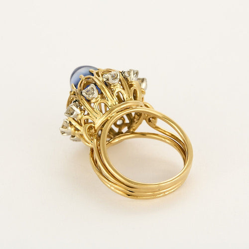 Bague 55,5 Importante bague en or jaune, or blanc, diamants et saphir de synthèse 58 Facettes BIA1089X2