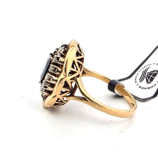 Bague 54 Bague en or jaune avec saphir et diamants 58 Facettes