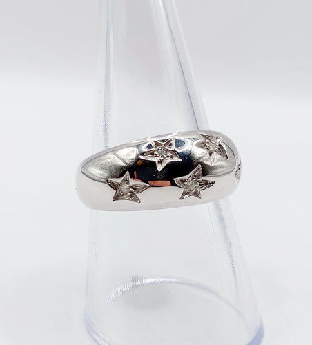 Bague 56.5 Bague bombé vintage or blanc diamants sertis étoilés, art déco, dôme 58 Facettes A05712