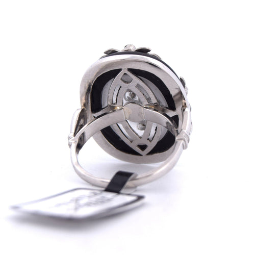 Bague 53 Bague vintage en platine ornée de cristal de roche, d'onyx et de diamants 58 Facettes AN531