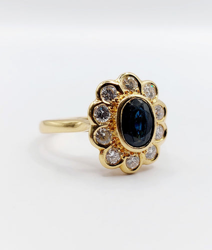 Bague 58 Bague marguerite art deco or 18k saphir et diamants taille brillants 58 Facettes A03969