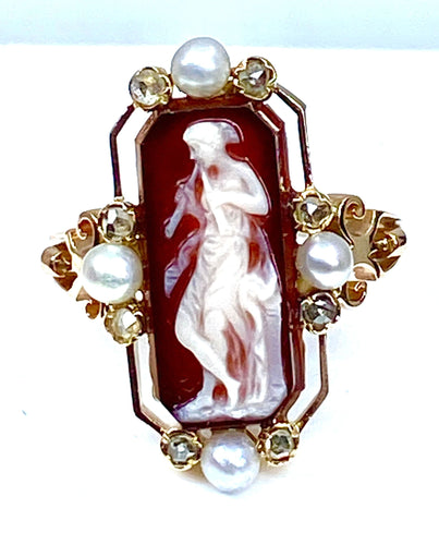 Bague 51 Bague camée sur agate perles fines diamants 58 Facettes AB263