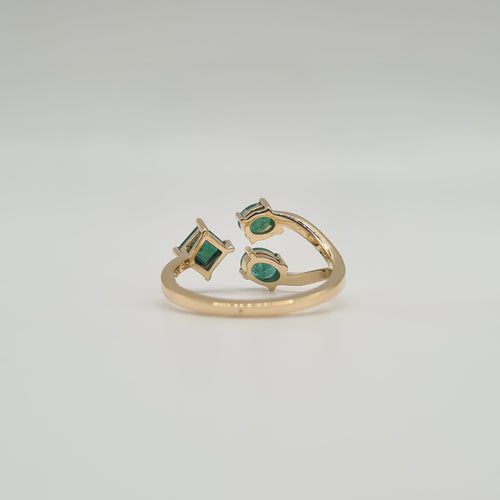 Bague 53 Bague "toi et moi" or jaune 18 carats sertie de 3 émeraudes 58 Facettes