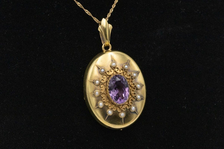 Pendentif Broche-pendentif en or jaune, améthyste, perles fines, fin XIXe siècle 58 Facettes 11245