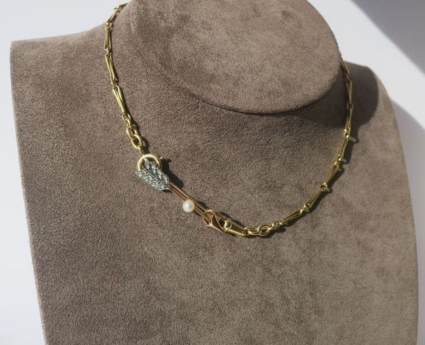 Broche Broche flèche perle fine et diamants 19e siècle 58 Facettes