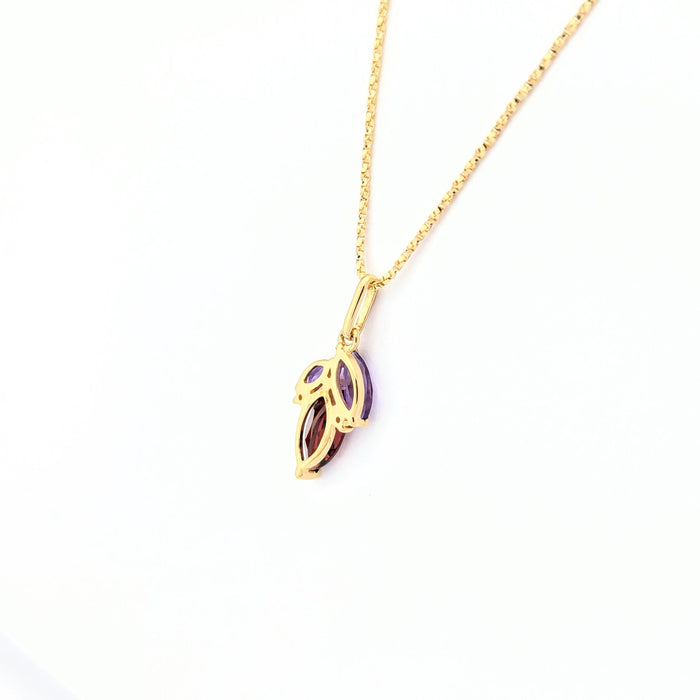 Yellow gold, diamond, amethyst, garnet necklace