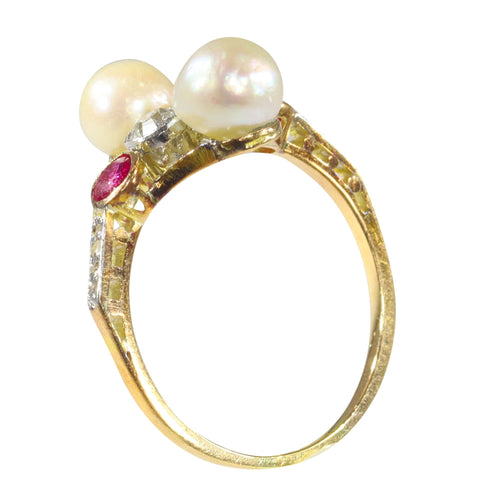 Bague 57 Bague Art déco vintage avec diamants, rubis et perles 58 Facettes 22298-0288