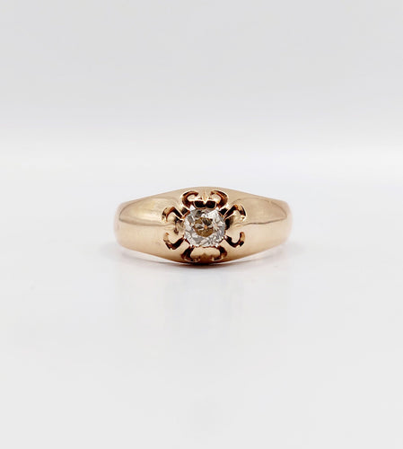Bague 55 Bague jonc antique or rose 14k diamant taille ancienne 0,30 carats (circa 1906) 58 Facettes A06289