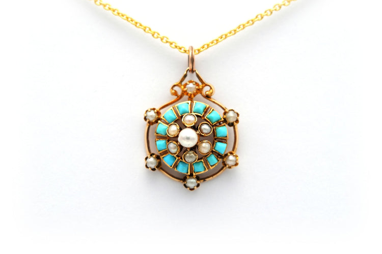 Pendentif Pendentif Napoléon III or jaune turquoises perles 58 Facettes B322