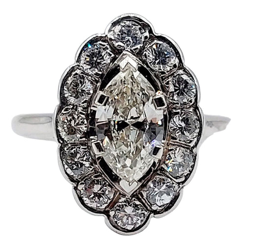 Bague 50 Bague marquise Art Déco or blanc, diamants 58 Facettes A05282