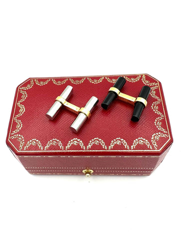 Boutons de manchette CARTIER - Boutons de manchette or jaune onyx/acier 58 Facettes