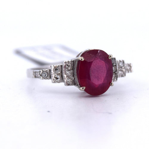 Bague 55 Bague Art déco en platine avec rubis et diamants 58 Facettes