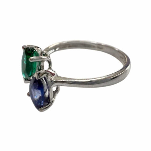 52 Bague en or au design moderne avec saphir et émeraude 58 Facettes Q261B