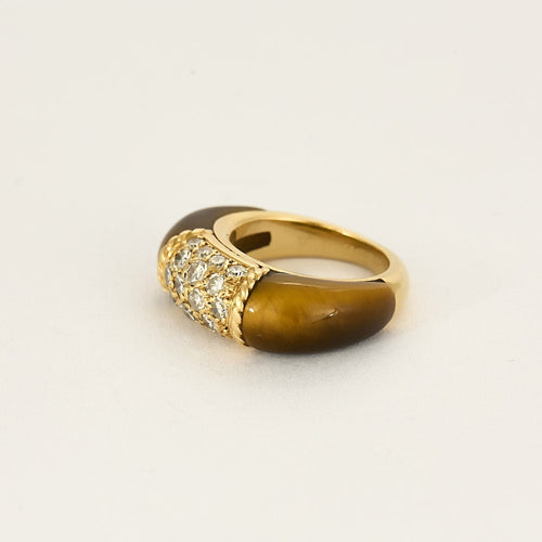 Bague 45 VAN CLEEF & ARPELS - Bague philippines or jaune oeil de tigre et diamants 58 Facettes