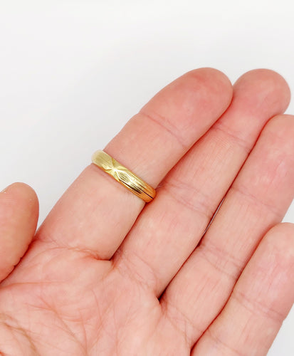 Bague 60 RARE Alliance jumelée or jaune finement ciselée, NON gravée (circa 1880) 58 Facettes A04721