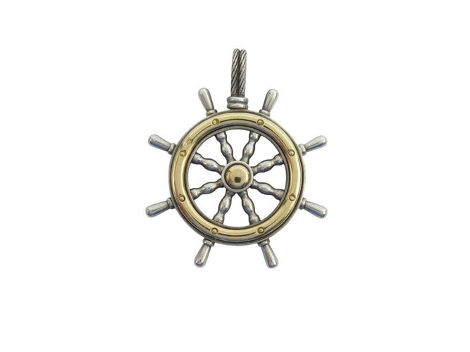 Pendentif rare vintage pendentif HERMES barre a roue en argent 800 & or jaune 18k 24.8 gr 58 Facettes 268491