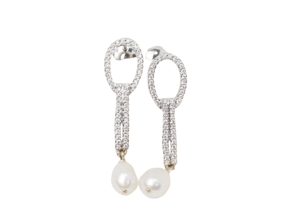 Boucles d'oreilles Pendants d'oreilles en or blanc, diamants et perles de culture 58 Facettes 33102