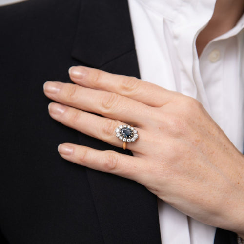 Vintage Pompadour prsten od žutog zlata, safir 1,60 karata 