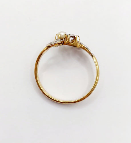 Bague 52 Bague toi et moi antique or, diamant et perle 58 Facettes A05423